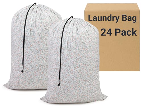 ZPECC Bulk Travel Laundry Bag,Extra Large Heavy Duty Laundry Bags 24 Pack,Washable Dirty Clothes Organizer for Commercial College Dorm Hotel Camping and Home Storage 30x40(Green Flower) - color: Green Flower
