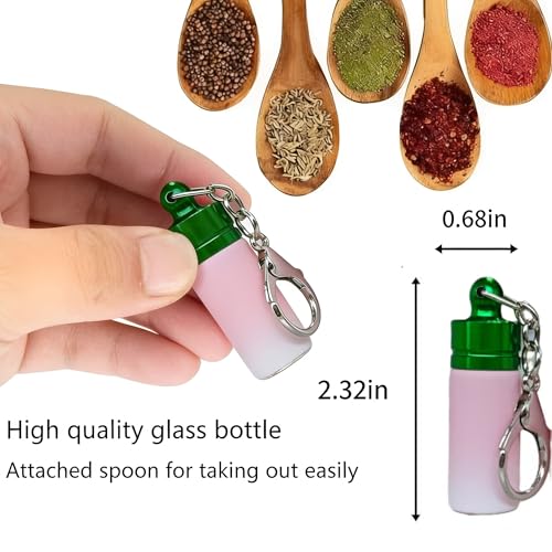 4-Pack Pink Gradient Mini Glass Spice Jars, Leak-proof Keychain Design, Travel-Friendly Portable Storage Containers