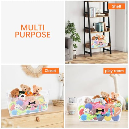 Morezi Dog Toy bin Basket Storage in Plastic Front Shallow Designed Dog Toy Organizer Great for Collecting pet chew Toys leashes Clothing in Living Room Area playroom Closet Shelf Gift Basket