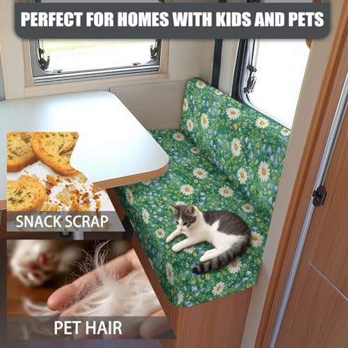 Daisy Floral Green Grass Print RV Dinette Cushion Covers Camper Sofa Cushion Cover Stretchable RV Dinette Seat Covers 2Pcs with Backrest & Bench Cover 2Sets - color: Daisy Floral Green Grass