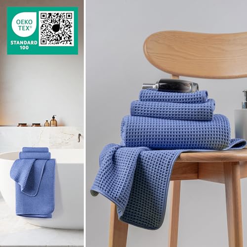 MICROFI New Microfiber Waffle Bath Towels, 3 Pieces, Oversized, Soft, Absorbent, Fast Drying, Lint Free, Includes Bath, Face and Hand Towels 430 GSM (Dark Blue) - color: Dark Blue