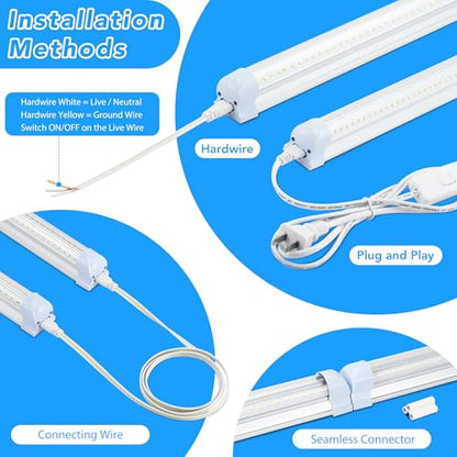 4FT LED Shop Lights, 4 Pack T8 50W 9600LM 6000K Linkable LED Garage Lights Ceiling, Work Light, Plug & Play Energy-Saving Workshop Lighting for Warehouse Basement Classroom(V2) - size: V2-4FT-4PCS
