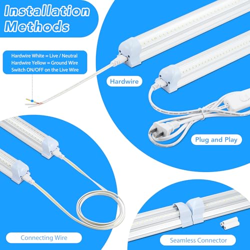 10 Pack 8FT LED Shop Lights Work Garage Light, T8 100W 19200LM 6000K Daylight, Linkable Plug & Play Energy-Saving Commercial Bay Lighting Warehouse Basement (V2) - size: V2-8FT-10PCS