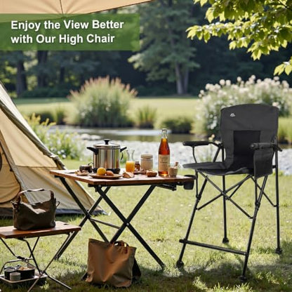 LANMONTAIN 2 Pack Tall Folding Camping Chairs,30.7'' Seat Height Portable Hard Arm Bar Chairs w/Cup Holder,Side Mesh Pocket and Footrest,Heavy Duty Support 350 Lbs Comfy Director Chairs,Dark Grey - color: Dark Grey&grey 2 Pack