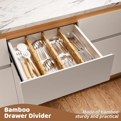 Bamboo Drawer Dividers with Inserts kitchen drawer organizer Adjustable Expandable 8 Pack Organizer Set for Kitchen Bedroom Bathroom Office 8 Dividers with 16 Inserts (Natural, Large (18-22.5IN)) - size: Large (18-22.5IN)