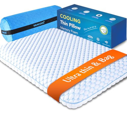 Stomach Sleeping Pillow for Stomach & Back Sleepers,Cooling Gel Thin Memory Foam Pillows for Back Shoulder Neck Pain Relief - Low Profile Ultra Flat Soft Pillow Cases with Zipper 2.25-Inches - size: 2.25"H (Standard) Hyper Slim with Bag