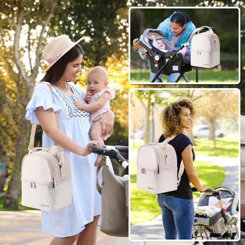Breastmilk Cooler Bag with Ice Pack Fits 6 Baby Bottles up to 9 Ounce, Breast Milk Pump Cooler Bag with Shoulder Strap for Nursing Mom Daycare, Work, Travel- Cream - color: Cream 1