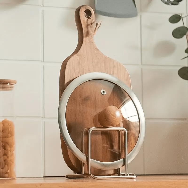 1PCS Space-Saving Stainless Steel Pot Lid and Cutting Board Organizer Combo - Heavy-Duty Countertop Rack with Non-Shake Design