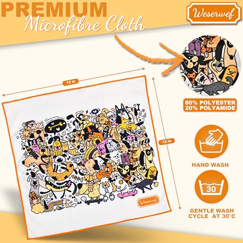 WESERWEF Design Microfiber Glasses Cleaning Cloth – Premium Cleaning Cloth for Eyeglasses, Screens, Tablets, Cameras & Lenses, 12" x 12", Ultra-Soft & Scratch-Free (Funny Dogs) - color: funny dogs