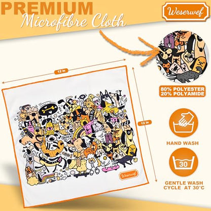 WESERWEF Design Microfiber Glasses Cleaning Cloth – Premium Cleaning Cloth for Eyeglasses, Screens, Tablets, Cameras & Lenses, 12" x 12", Ultra-Soft & Scratch-Free (Funny Dogs) - color: funny dogs