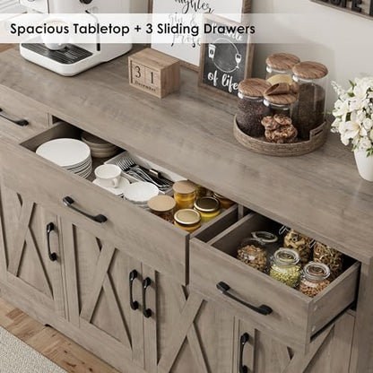 HOSTACK Buffet Sideboard Cabinet with Drawers, 55" Large Buffet Storage Cabinet with Shelves and Doors, Modern Farmhouse Coffee Bar Station for Kitchen, Dining Room, Ash Grey - color: Ash Grey