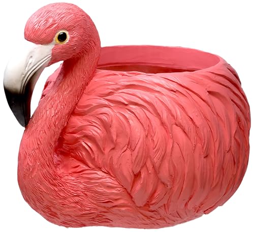 Spoontiques Flamingo Flower Pot, 7" Wide - Decorative Flower Pots for Indoor and Outdoor Use - Hand Painted Resin Plant Pot - Home and Garden Décor - style: Flamingo