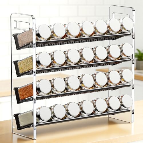 Nieifi Transparent & Black Spice Rack Rustproof, without Seasoning Jars,4-Tier Transparent ABS Plastic Spice Rack Organizer for Cabinet and Countertop,Thickened Corrosion-Resistant-Tiered Kitchen - color: Transparent & Black