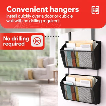 Staples TRU RED Mesh Letter Wall File, 1 - Pocket Hanging Organizer, Black, 2-Pack - Wall - Mounted Office, Door and Cubicle File Holder - style: 2 Pack