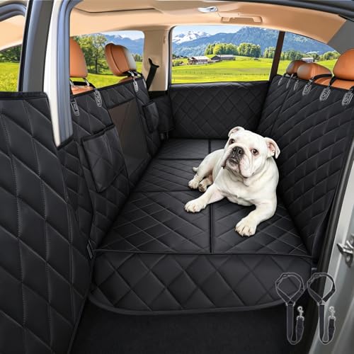Truck Hard Bottom Car Seat Cover for Dogs | Mesh Window & 2 Safety Belts | 100% Waterproof Sturdy Back Seat Extender with Door Protectors |Non-Slip,Scratchproof Pet Car Rear Seat Protector Fit Pickup - color: Black, size: Truck Hard Bottom