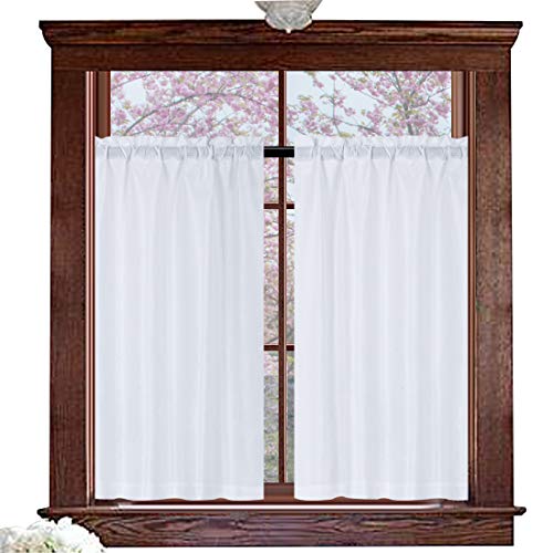 Valea Home Water Repellent Tailored Tier Pair Curtains, Waffle Weave Textured Short Curtains for Bathroom, 72" x 45", White, Set of 2 - color: White, size: 36"W x 45"L (Pack of 2)