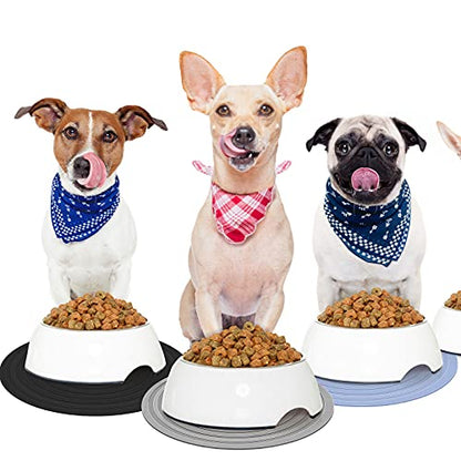 3 Pieces Silicone Pet Food Mat Feeding Mat for Dog and Cat Bowl Placemat Preventing Food and Water Overflow Suitable for Medium and Small Pet(7.1 Inch,Blue, Gray, Black)