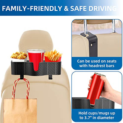 OUSHASAA 3-in-1 Car Headrest Backseat Organizer with 3.7" Backseat Cup Holder for Car, Seat Back Organizer with Hooks - size: 1-PACK