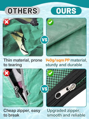 Biggun 47×57in Large Pool Safety Cover Storage Bag - Effortless Front Long Handles Pool Cover Bag with Smooth Zipper for Pools Storage (Green)