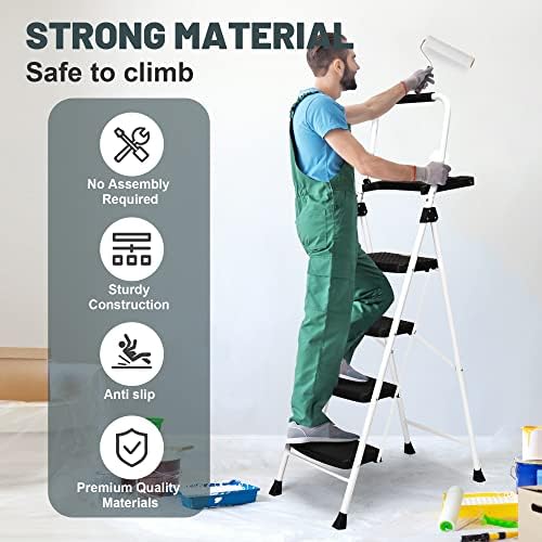 SocTone 4 Step Ladder, Folding Step Stool with Tool Platform, Sturdy& Portable Steel Ladder for Adults, 330LBS Capacity Ladder for Home Kitchen Pantry Office - size: 4-Step