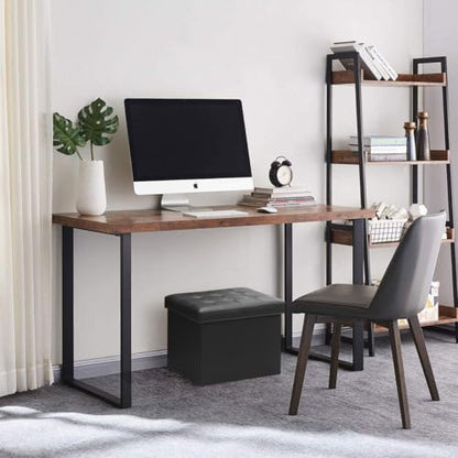 Bsketa Storage Ottoman Foot Rest Stool, Small Leather Storage Ottomans Bench, Folding Foot Stool with Handles Lid, Foot Rest Under Desk for Living Room Bedroom, 17x13x13 in, Black - color: Black-1 Pack