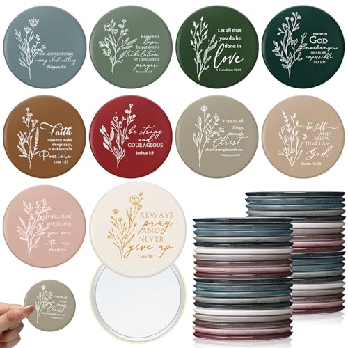 GlikCeil 40 Pcs Christian Compact Mirror Bulk for Women Inspirational Bible Verse Pocket Mirrors Mini Purse Makeup Mirror Christian Church Gift for Women VBS Church Party Favors - color: Vintage, size: Religious
