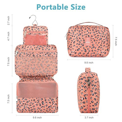 Mossio Hanging Toiletry Bag with Sturdy Hook - Large Portable Cosmetic Makeup Travel Organizer for Men & Women - color: Pink Leopard