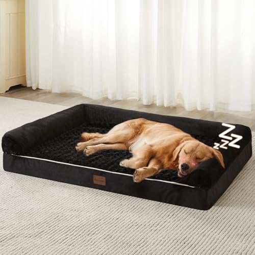 BFPETHOME Orthopedic Washable Dog Beds Large Sized Senior Dog for Comfy Sleeping with Removable Cover, Waterproof Big Soft Pet Couch Bed for Dogs Relax - color: Black, size: 36"l x 27"w x 6.5"th
