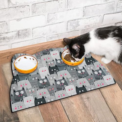 Grey Cat Food & Water Mats - Absorbent Pet Feeding Placemats 23.6 * 13.7 inch - color: Grey, size: Medium