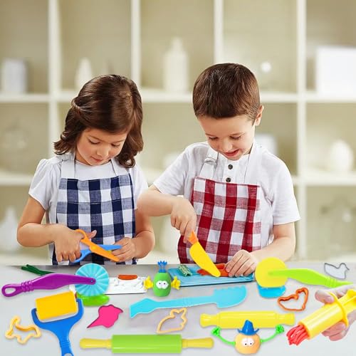 LCY WEDSHI Dough Tool Set, 32 Pcs Dough Tools Sets for Kids Ages 4-8, Dough Accessories Includes Animal Molds, Cutters Roller, Rolling Pins, Safety Scissors, Plastic Knife - style: 32 PCS