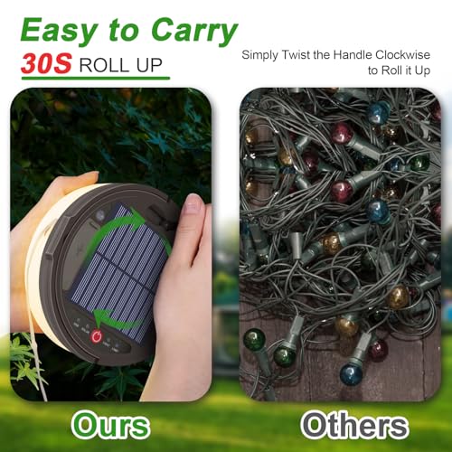 Camping String Light 4 in 1 Retractable 42ft Solar /USB Rechargeable 3600mAh Waterproof Hanging Outdoor Camping Lantern with 8 Lighting Modes, Portable Tent Lights for Hiking, Yard, RV (Warm Light)