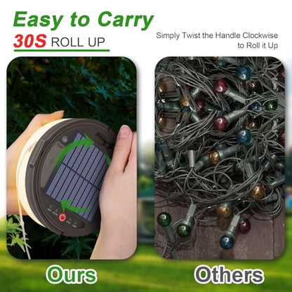 Camping String Light 4 in 1 Retractable 42ft Solar /USB Rechargeable 3600mAh Waterproof Hanging Outdoor Camping Lantern with 8 Lighting Modes, Portable Tent Lights for Hiking, Yard, RV (Warm Light)
