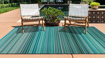 Rugshop Contemporary Stripe Reversible Crease-Free Waterproof Premium Recycled Plastic Outdoor Rugs for Patio,Backyard,RV,Deck,Picnic,Trailer,Beach,Camping Blue 3' x 5' - size: 3'4" x 5' (Rectangular)