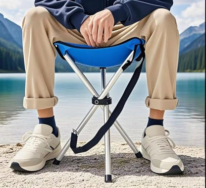 Folding Camping Stool,16.5" Folding Camping Chairs,Portable Tripod Seat,Outdoor Travel Tall Chair for Camping Walking Hunting Hiking Fishing Mountaineering Picnic Beach BBQ Garden Lawn(Blue) - color: Blue