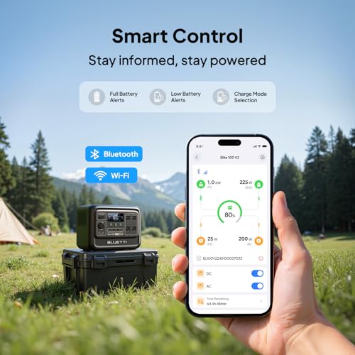 BLUETTI Elite 100 V2 Portable Power Station and Solar Cable, 1024Wh LFP Battery Backup w/ 4 1800W AC Ports (3600W Surge), 35% Smaller, Fast Charge and UPS Solar Generator for Camping, Road Trip - style: BLUETTI Elite 100 V2+Solar Charging Cable