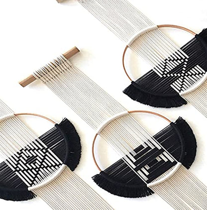 Flber Macrame Wall Hanging 3Pcs Macrame Wall Decor Macrame Wall Art Round Wall Art Handmade Boho Wall - color: Black