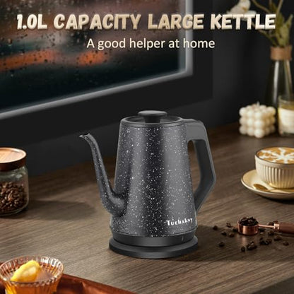 Gooseneck Electric Kettle, 1L Pour Over Coffee Kettle, 1000W Fast Boil Stainless Steel Water Boiler, for Tea Coffee, Office Dorm Kitchen, Auto Shut-Off, Black Star Design, BPA-Free - color: Classic Black