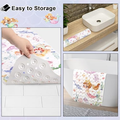 Topotdor Baby Bath Mat, Cartoon Bath Mat for Tub Non Slip Kids, 40x16 Inch Extra Long Toddler Bathtub Mat with Drain Holes & Suction Cups, Machine Washable Anti-Slip Shower Mat, Mermaid - color: Mermaid