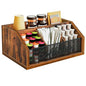 YATINEY Coffee Pod Organizer, Wooden Coffee Bar Organizer for Countertop, Versatile Pod Holder with Dividers, Holds Syrup, Cups, Tea Bags, Easy Assembly, Rustic Brown KH11BR - color: Rustic Brown + Black