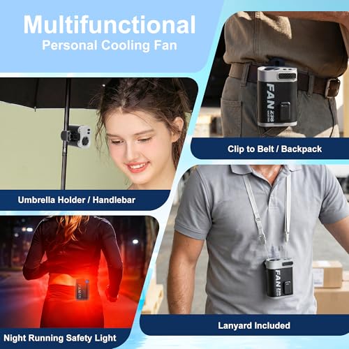 Portable Waist Hip Clip Fan, 0.35lb Ultra-Light Belt Clip Fan, 3000mAh 8Hrs Battery, 4 Speeds, 360° Adjustable with Lanyard & LED Light, Shirt Body Cooling Fan for Workout Camping Travel (Black) - color: Black