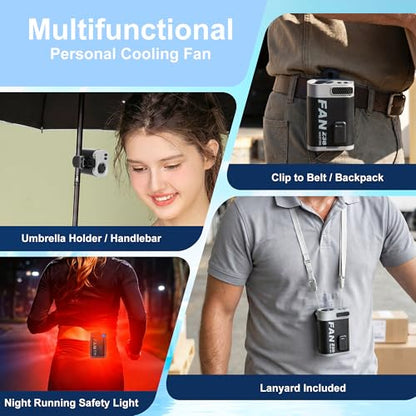 Portable Waist Hip Clip Fan, 0.35lb Ultra-Light Belt Clip Fan, 3000mAh 8Hrs Battery, 4 Speeds, 360° Adjustable with Lanyard & LED Light, Shirt Body Cooling Fan for Workout Camping Travel (Black) - color: Black
