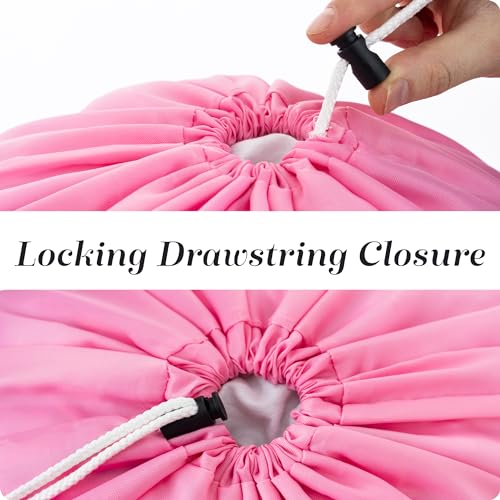 Nylon XL Laundry Bag - Locking Drawstring Closure and Machine Washable. These Large Bags will Fit a Laundry Basket or Hamper and Strong Enough to Carry up to Three Loads of Clothes (Pink 22" x 32") - color: Pink, size: 22" x 32"