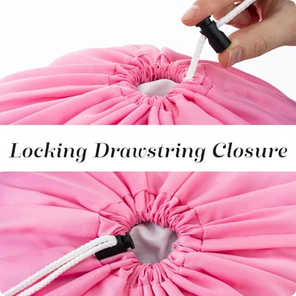 Nylon XL Laundry Bag - Locking Drawstring Closure and Machine Washable. These Large Bags will Fit a Laundry Basket or Hamper and Strong Enough to Carry up to Three Loads of Clothes (Pink 22" x 32") - color: Pink, size: 22" x 32"