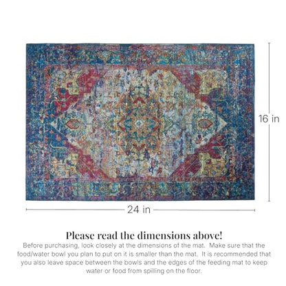 Lovewag Pets Waterproof 2-Pack Pet Feeding Mats - 16" x 24" Premium Cat & Dog Food Mat - Non-Slip, Machine Washable Food Mat Protects Floors & Contains Water Bowl Spills - Place Mats (Bohemian Jewel) - color: Bohemian Jewel