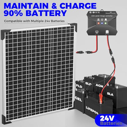 Voltset 50W 24V Solar Panel Kit, Solar Battery Maintainer with MPPT Charge Controller Adjustable Bracket, Solar Battery Charger for RV Car Boat Tractor and Camping - size: 50W-24V