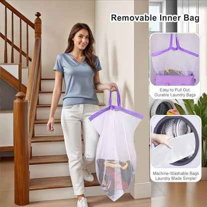 Odonata 75L Slim Laundry Hamper with Lid,Large Foldable Laundry Basket with Removable Bag and Handles Tall Collapsible Dirty Clothes Basket Great for Bedroom, Bathroom, Dorm, College,RV.(Purple, 75L) - color: Purple