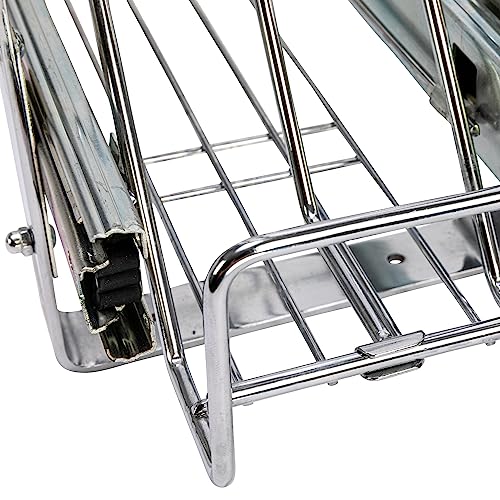 Household Essentials Glidez Multipurpose Chrome-Plated Steel Pull-Out/Slide-Out Storage Organizer for Cookware and Bakeware - 2-Tier Design - Fits Standard Size Cabinet or Shelf, Chrome - size: 5" - Extended, style: Dual Slide