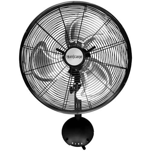 Hurricane 16" High Velocity Pro Oscillating Metal Wall Mount Fan w/ 3 Speeds, Black - Corded Electric Air Cooling Unit w/Powerful 2400 CFM Airflow for Home, Garage, Gym, Workshop & Greenhouse - style: 16" High Velocity