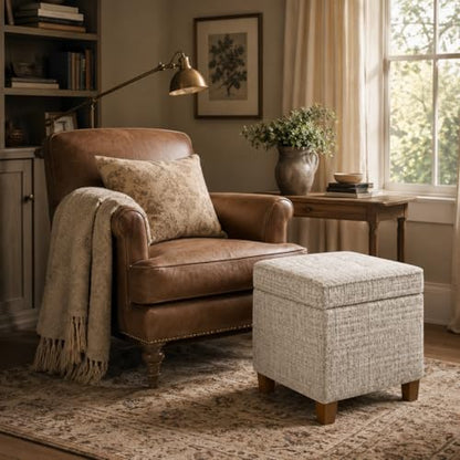 HomePop 18" Square Tufted Storage Ottoman - Cream Textural Woven - color: Cream Textural Woven