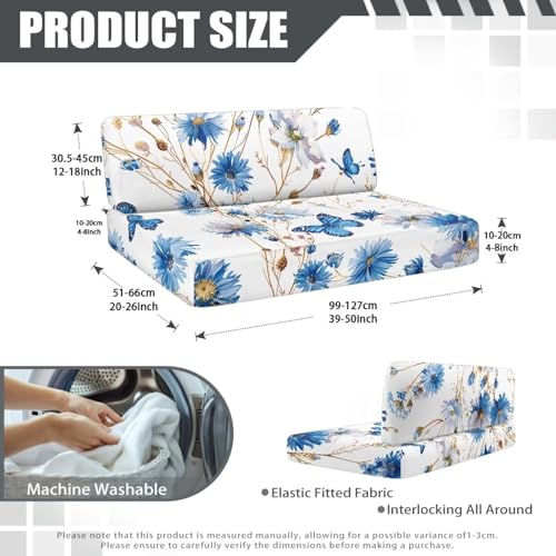 RV Dinette Cushion Covers Blue Butterfly Flowers Stretch Sofa Slipcover Non Slip Camper Furniture Protector Replacement Car Bench Cover - color: Blue Butterfly Flowers